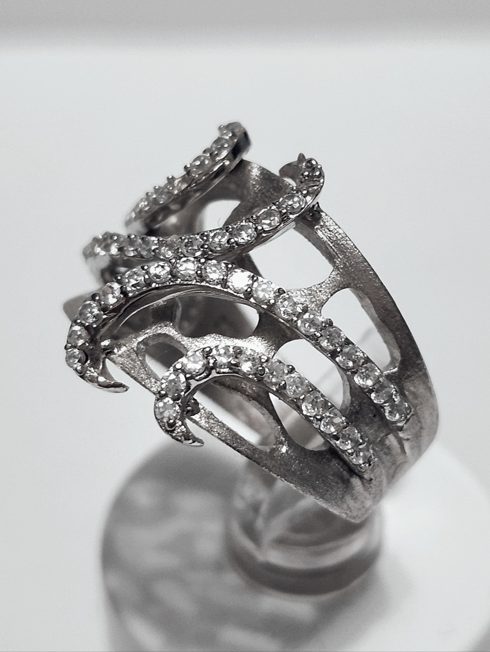 Sterling Silver Wide Unique RING size 6 one stone missing - Picture 5 of 9